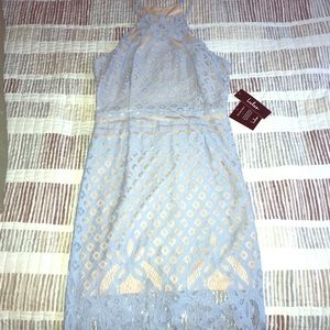 Lulus periwinkle lace dress with nude underlay